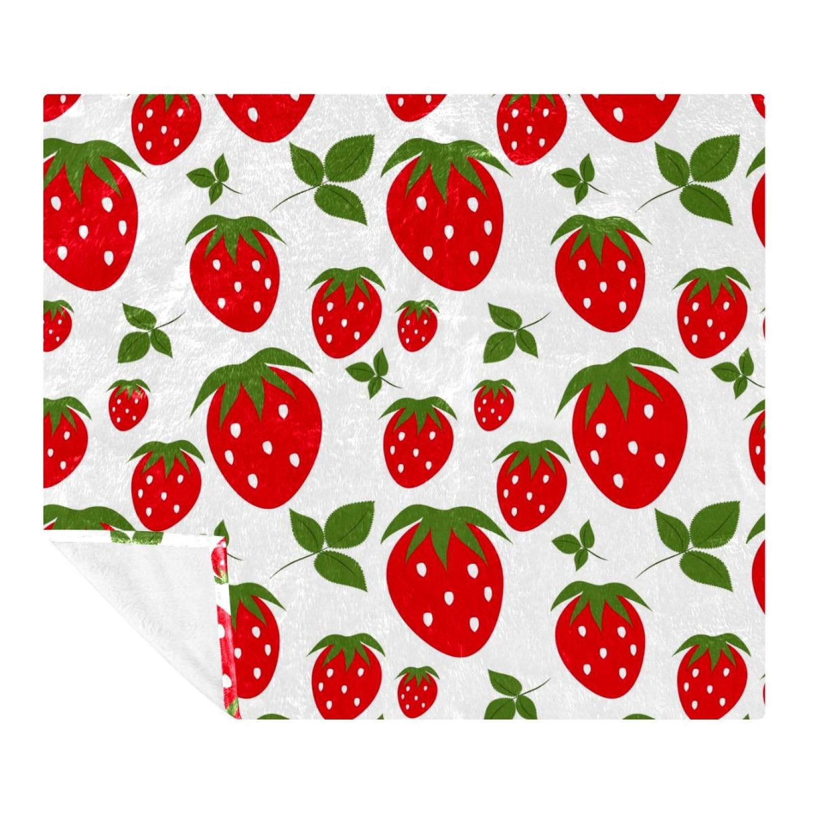 Couverture polaire microfibre légère et thermo-régulatrice motif fraise
