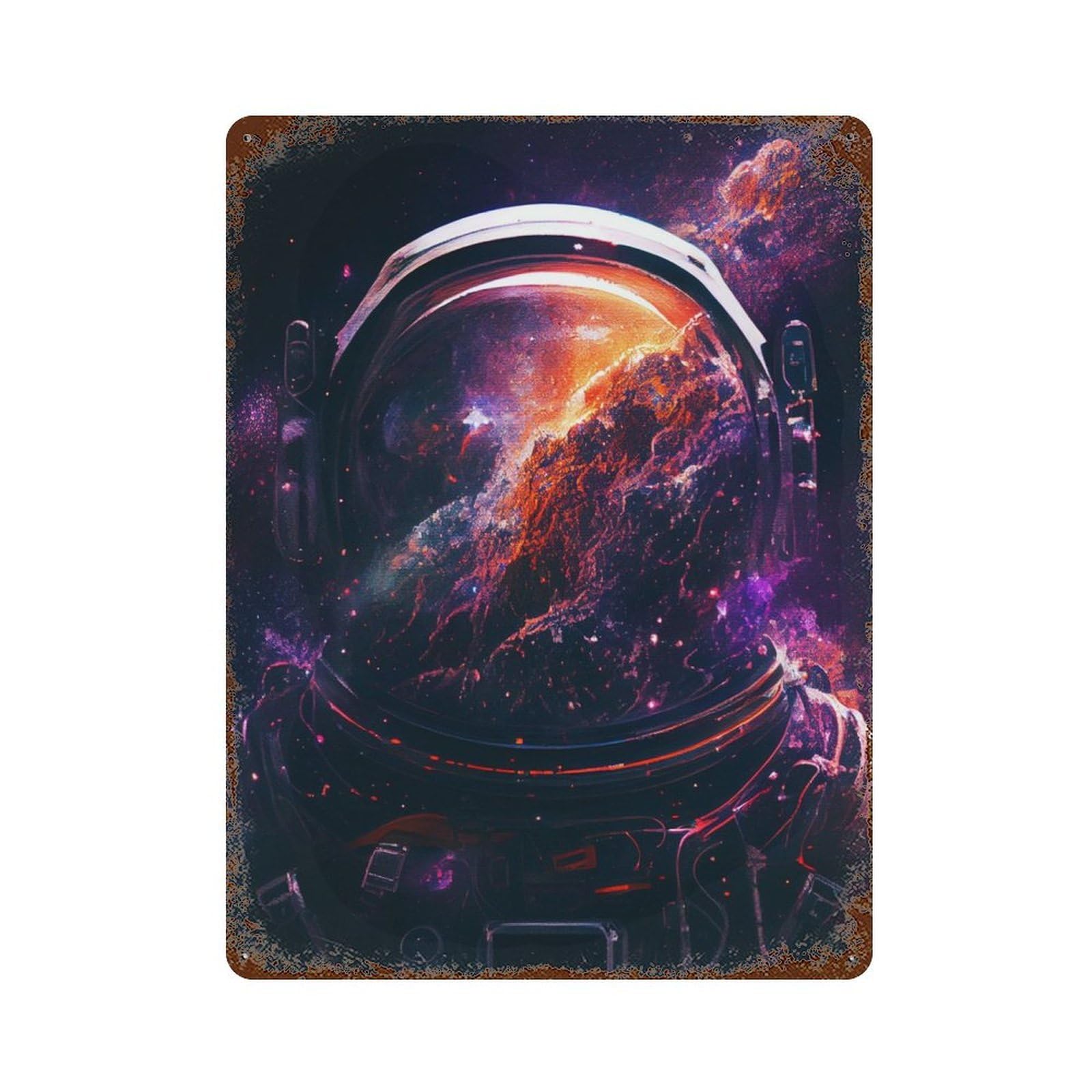 Aged Metal Wall Plaque with Space Astronaut Design 15.7"x11.8", for Basement, Hobby Room And Garage Decor, Farmhouse Wall Decor
