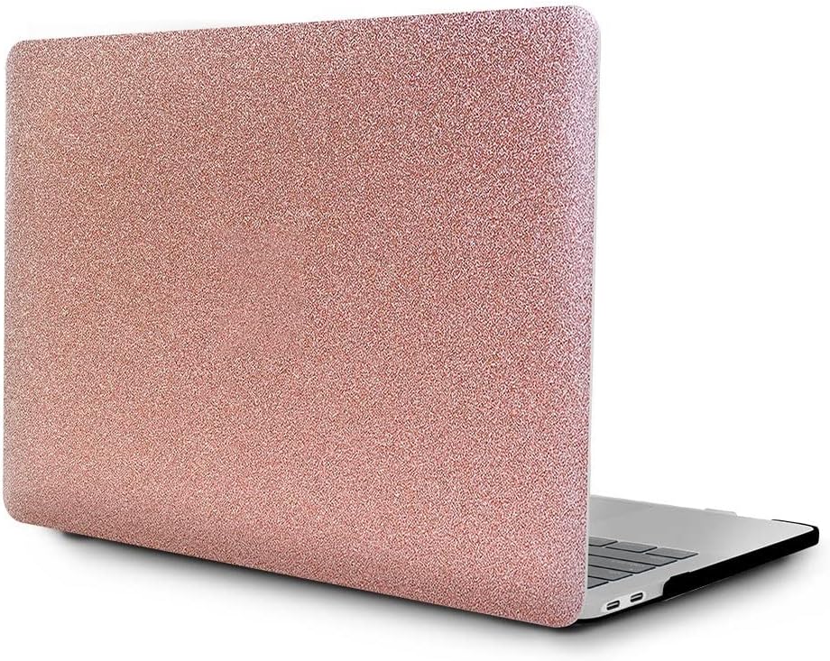 KKTECH Leather Protective Case for MacBook Pro 13 inch 2022 2021 2020-2016 Release A2338 M1 M2 A2289 A2251 A2159 A1989 A1706 A1708, Sinlge Sided Leather Hard Shell Case CoveR (Glitter-Rose gold)