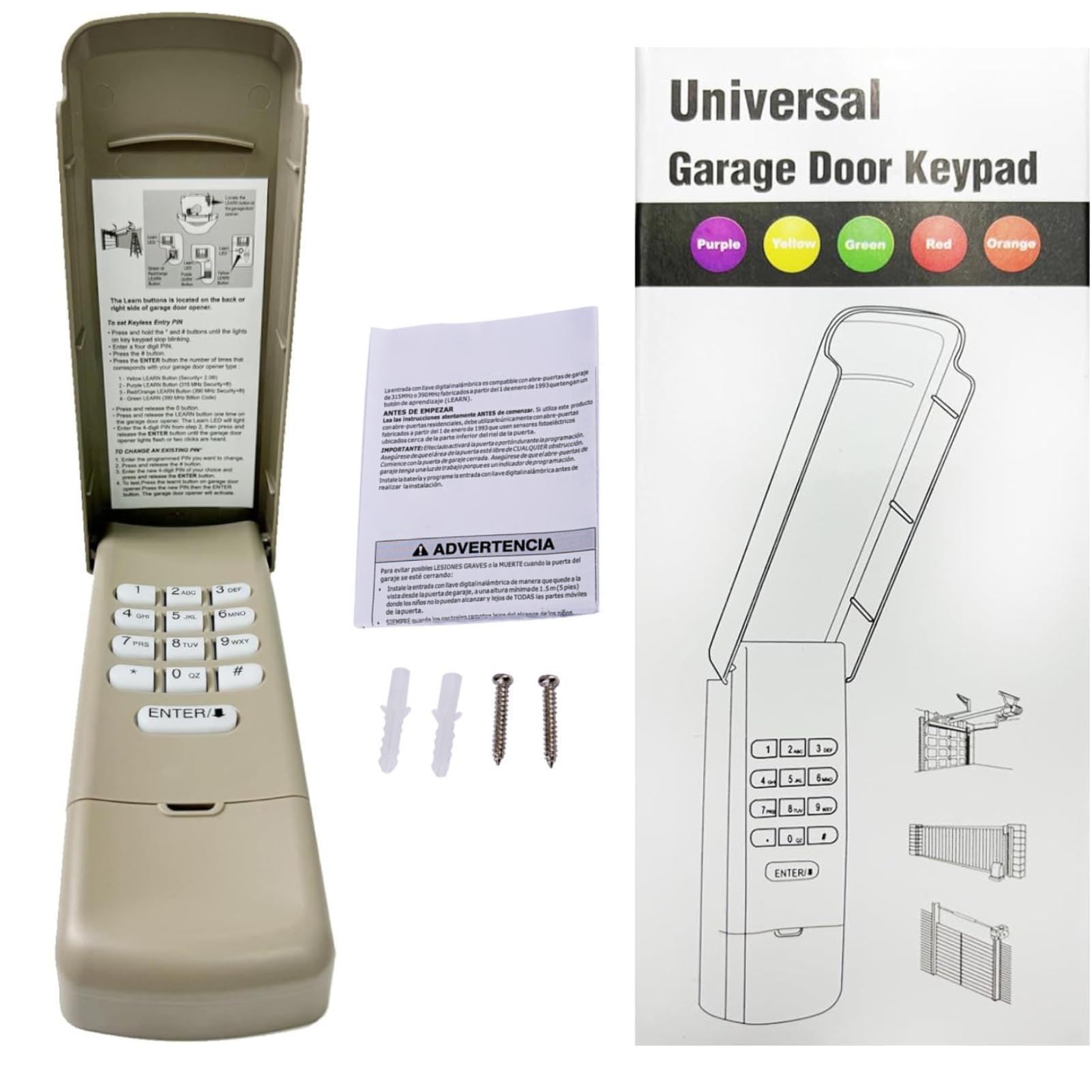 Teclado Universal para Abrir Puertas de Garaje, Teclado Inalámbrico, Entrada sin Llave, Compatible con Controles Remotos para Puertas de Garaje Liftmaster Chamberlain