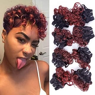Ombre Hair Bundles 1B/530 Brazilian Short Curly Wavy Human Hair Bundles(8” 8” 8” 8” 8” 8” 8” 8”) 25g/bundle Unprocessed Short Bob Curly Hair Bundles Two Tone Ombre Weave Hair 8 Bundles Total 200g