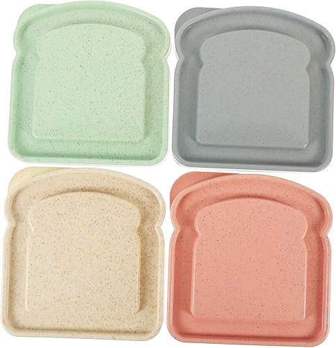 KICHOUSE Caja de sándwich de 4 piezas, contenedor de plástico con tapa, lonchera de plástico, contenedor de caramelo, caja de sándwich reutilizable,