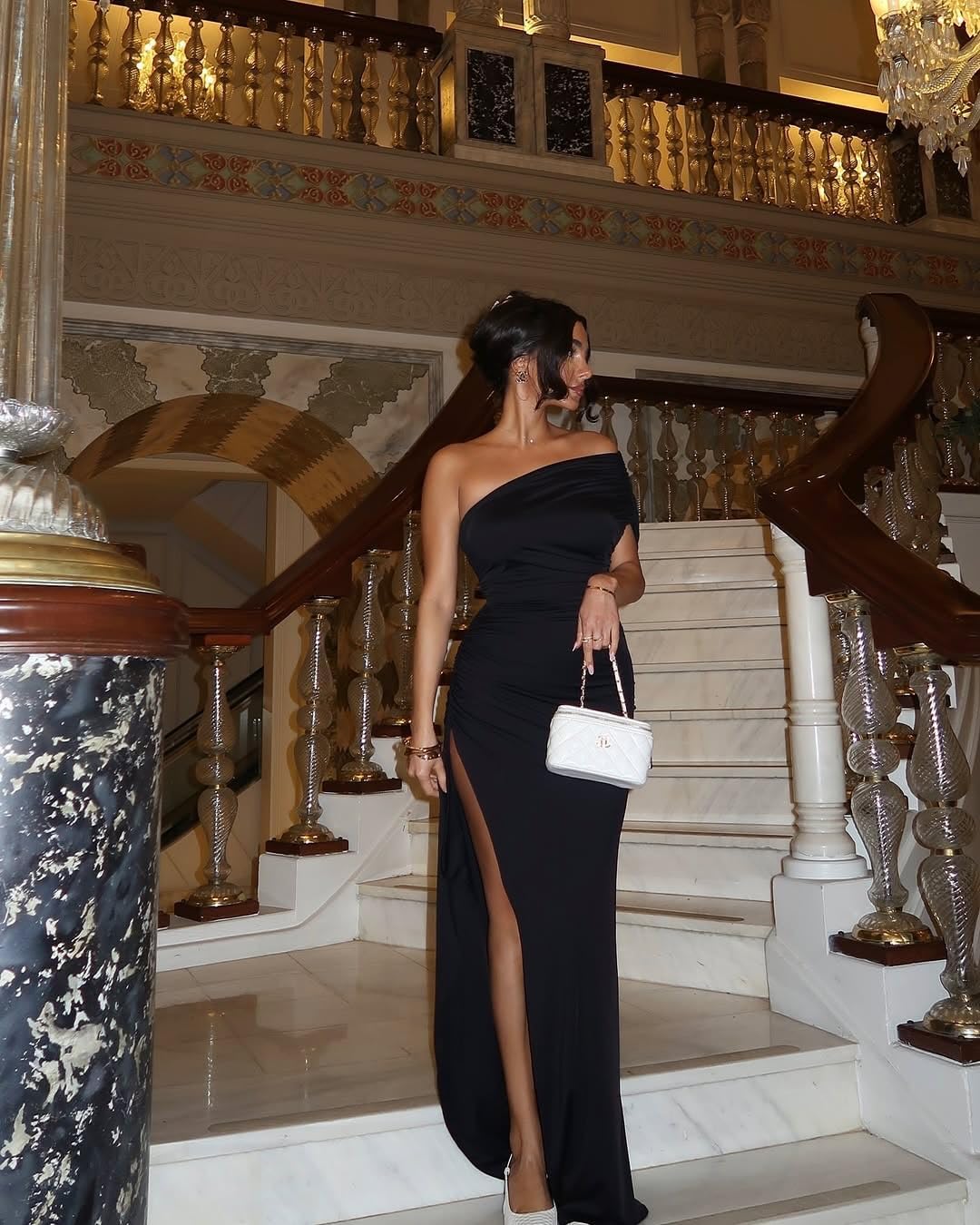 LAGSHIAN Women's Summer Sexy Bodycon One Shoulder High Split Ruched Cocktail Party Long Dress - Image 3