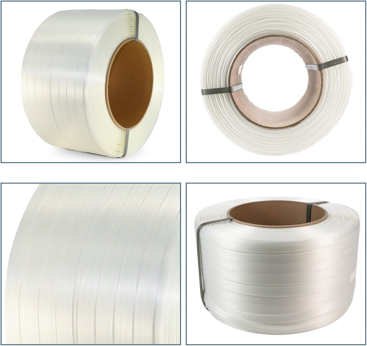 IDL Packaging 3/4" x 1640' Composite Cord Strapping Roll of 8" x 8" Core Size, 1375 lbs Break Strength, White - Rust-Free and Weatherproof Cord Strapping with Re-Tightening Option (Pack of 2)