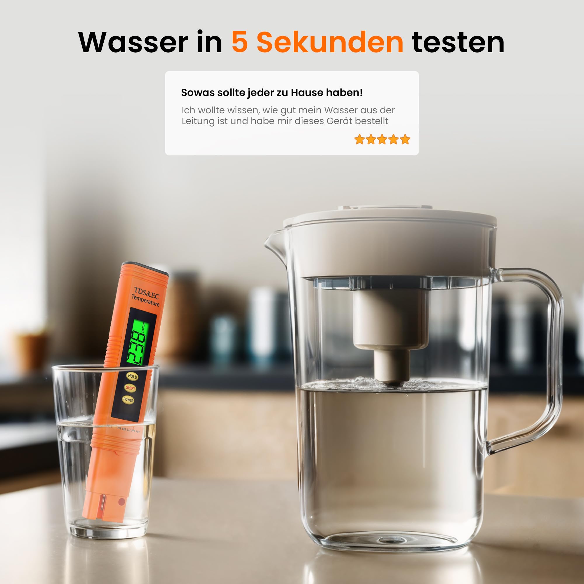 Measury Mikrosiemens Messgerät und PPM Messgerät Wasser, Wassertester Trinkwasser, TDS Messgerät für Trinkwasser, EC Messgerät, Leitwertmessgerät Aquarium - Leitfähigkeitsmessgerät Wasser Tester