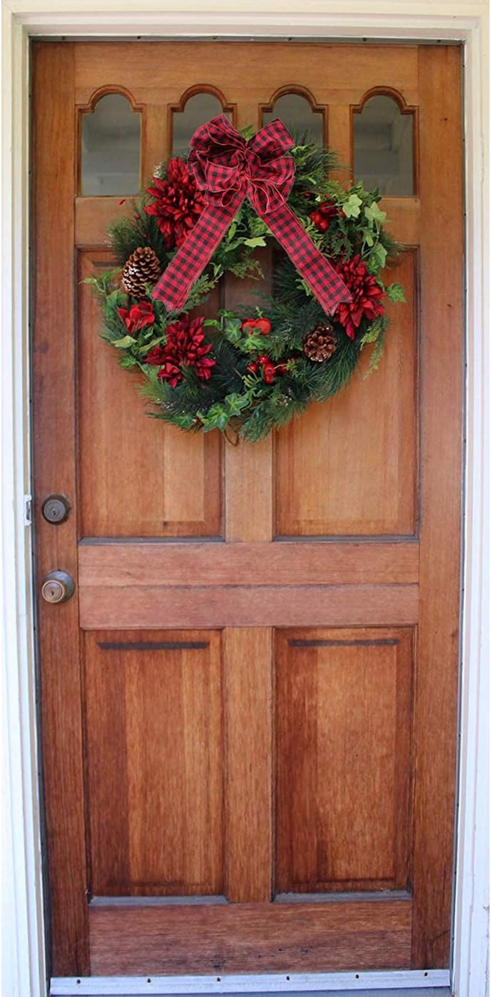 Medoore Christmas Tree Topper Bow Gift Bow Large Red and Black Buffalo Plaid Check Bows for Indoor Outdoor Christmas Party Decoration Xmas Holiday Wreath Bow Christmas Tree Ornaments 9.8 x 18.5 Inch