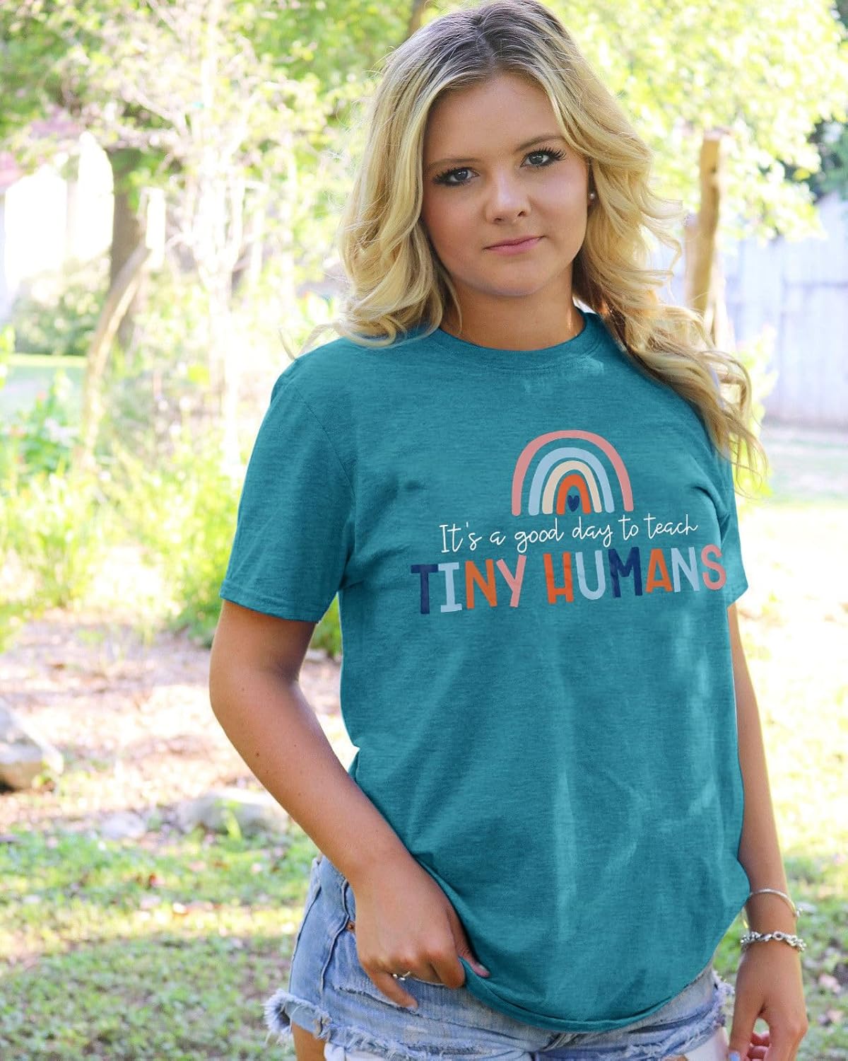 Preschool Teacher Tee Shirts for Women Teacher Life Shirts Rainbow Graphic Tops Funny Teachers Gift Teach Tshirt - Image 2