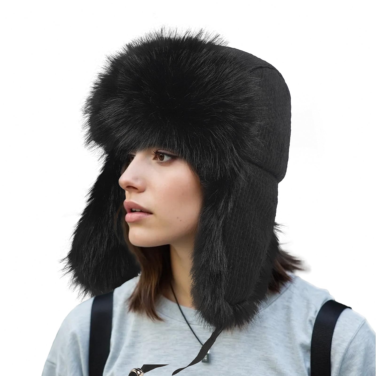 OhMill Chapka Trappeur Chaud d’Hiver pour Femme Chapeau Aviateur en Fausse Fourrure avec Cache-Oreilles Chapeau de Russe Épais Chaud Coupe-Vent pour Ski Camping Randonnée