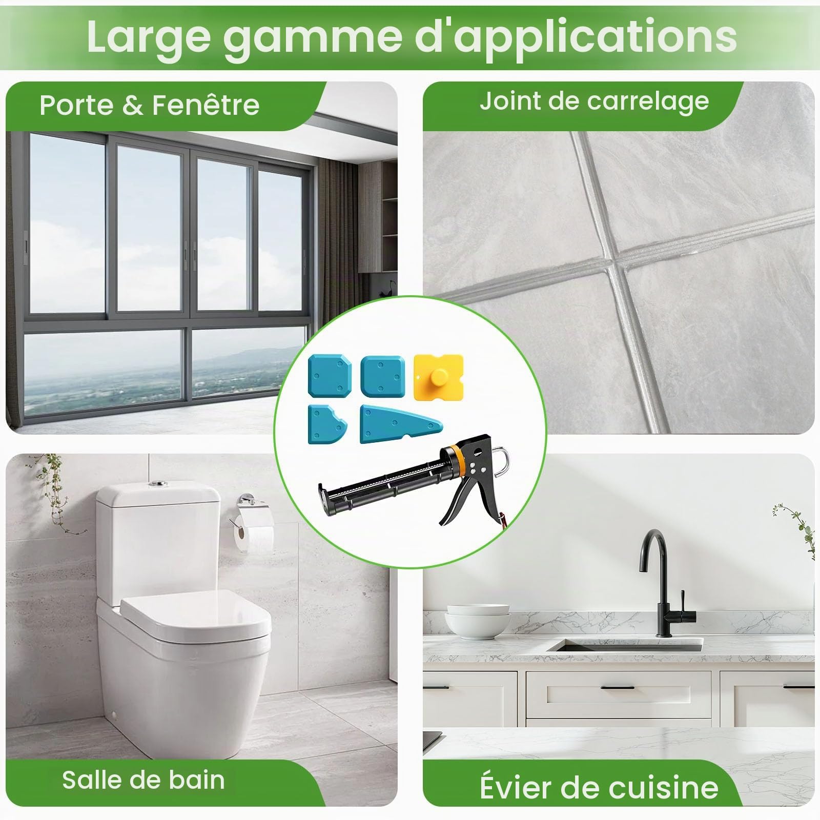 Sentoo Kit de presse à cartouche, pistolet à cartouche en silicone et outil pour enlever le mastic, grattoir à joints pour salle de bain, cuisine, sol, fenêtre, joints d'évier, cadre