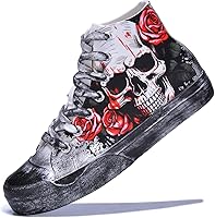 GXZUORUI Gothic Skull High-Top Sneakers for Men Women - Hand-Painted Punk Graffiti Canvas Shoes Unisex Streetwear Cosplay