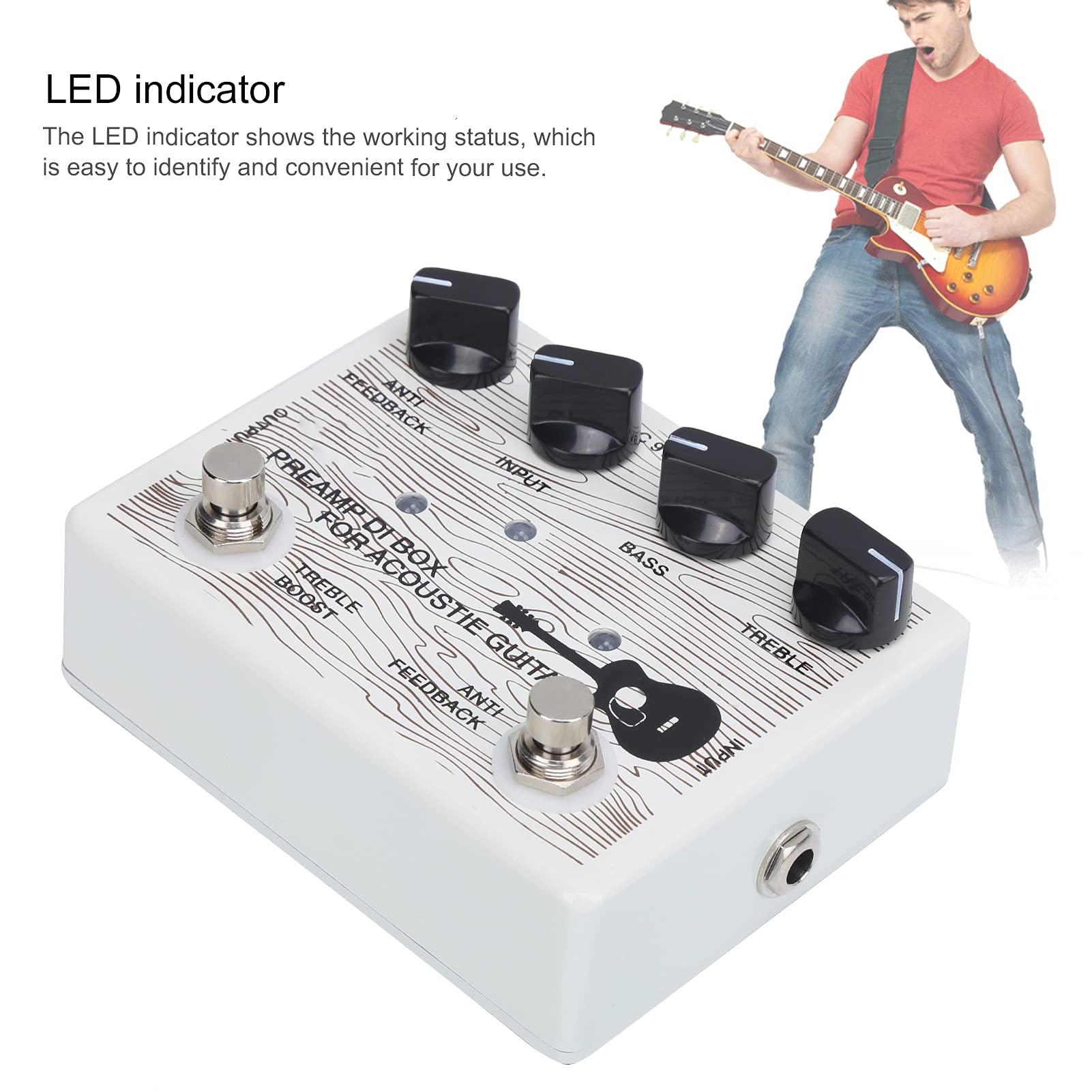 POENVFPO Przenośny Przedwzmacniacz Gitarowy, Elektryczny DI Box ze Stopu Aluminium ze Wskaźnikiem LED, Wzmocnienie Dźwięku DC9V dla Gitar Akustycznych, Lekka Konstrukcja dla Muzyków