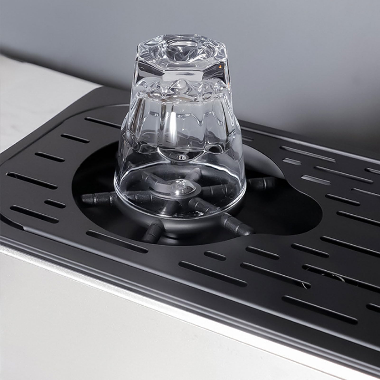 Enjuagador de Vasos Automático, Lavavasos de Acero Inoxidable con Limpieza y Drenaje por Chorro, para Vasos de Agua, Cerveza y Café (BLACK)