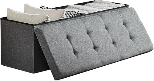 ALASDO Reposapiés otomano de almacenamiento otomano con bolsillo lateral plegable con Srorage pequeño otomano para sala de estar, estudio,