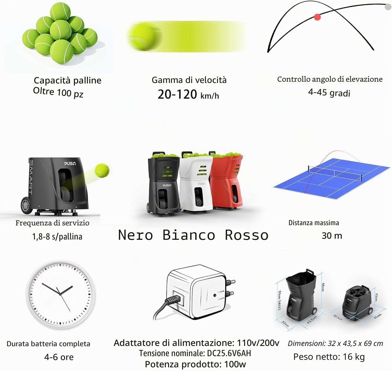Generic Macchina per palline da padel (nero)