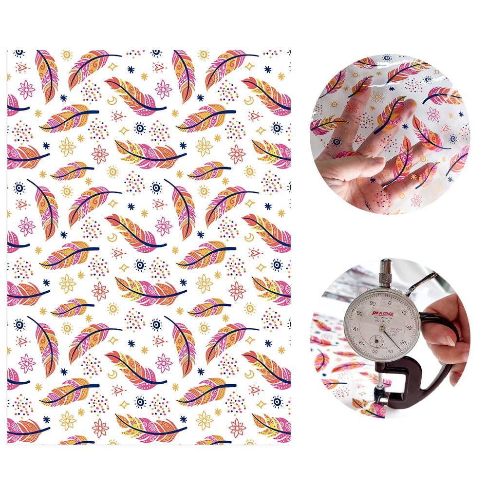 ONEART | 10 Pieces Bohemian Printed Clear PVC Vinyl Sheets, A4 Size See Through Waterproof Vinyl Fabric Watercolor Boho Style