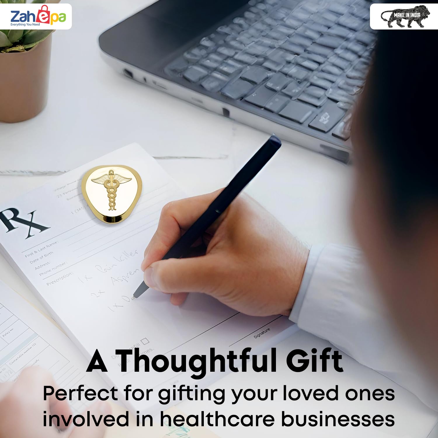 ZAHEPA Caduceus Metal Paperweight for Doctor Desk, Medical Paper Holder for Hospital Office Table, Gold Desktop Decor Accessory, Stylish Professional Gift for Doctors, Medical Professionals & Men 3