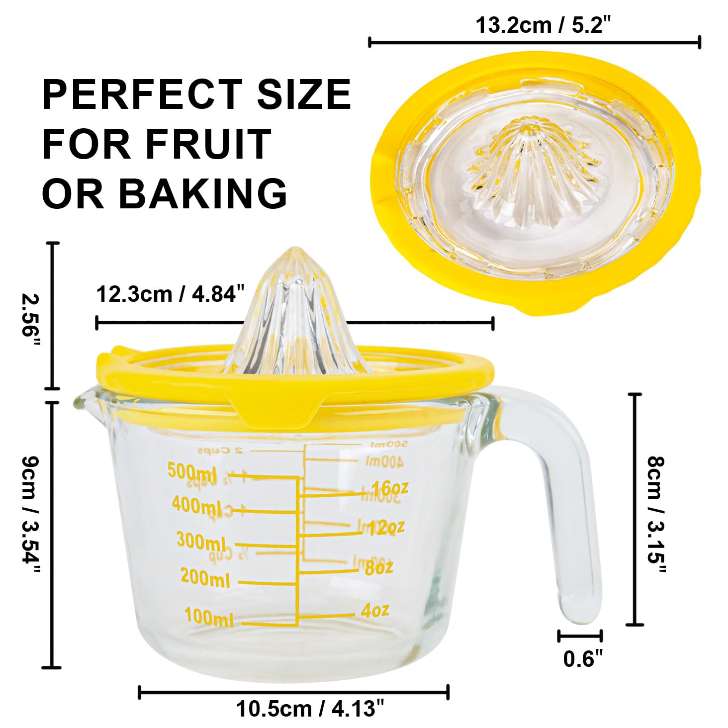 Cartman Spremiagrumi per limoni e arance, spremiagrumi manuale giallo, alesatore per agrumi in vetro, spremiagrumi manuale, strumento da cucina, tazza di misurazione per oncia