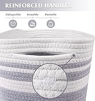 Vista 3 de WISELIFE Cesta de almacenamiento de 3 unidades, lavandería, manta, cuerda de algodón y cestas tejidas para organizar, almacenamiento de juguetes