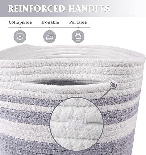 Miniatura 3 de WISELIFE Cesta de almacenamiento de 3 unidades, lavandería, manta, cuerda de algodón y cestas tejidas para organizar, almacenamiento de juguetes