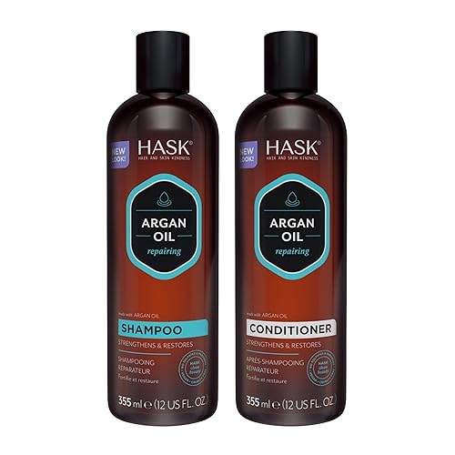 HASK Argan Oil Repairing Shampoo + Conditioner Set | Color Safe, Sulfate-Free, Paraben-Free, Gluten-Free, Cruelty-Free, For All Hair Types | 12oz each