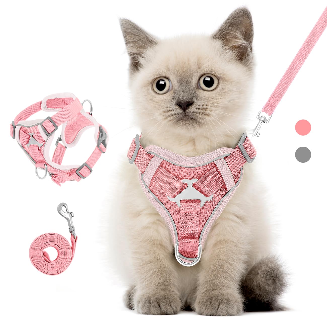 VavoPaw Pettorina per Cani con Guinzaglio da 1,5M, Imbracatura per Gatti Antifuga con Rete Traspirante e Strisce Riflettenti, Gilet Morbido e Regolabile per Cani Gatti, Rosa, S