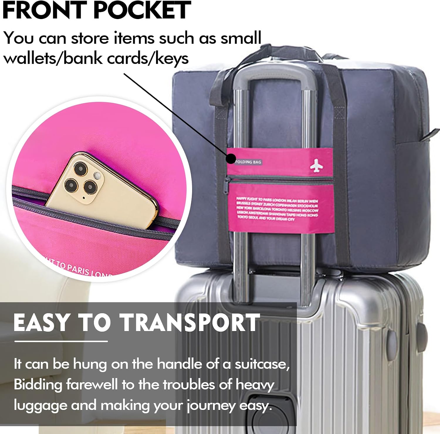 Travel Bag Foldable Duffle Bag for Women and Men Lightweight Luggage Tote Bag Bulk Carry on Personal Item Bag for Airlines Weekender Overnight Tote (Pink 24PCS) image 3