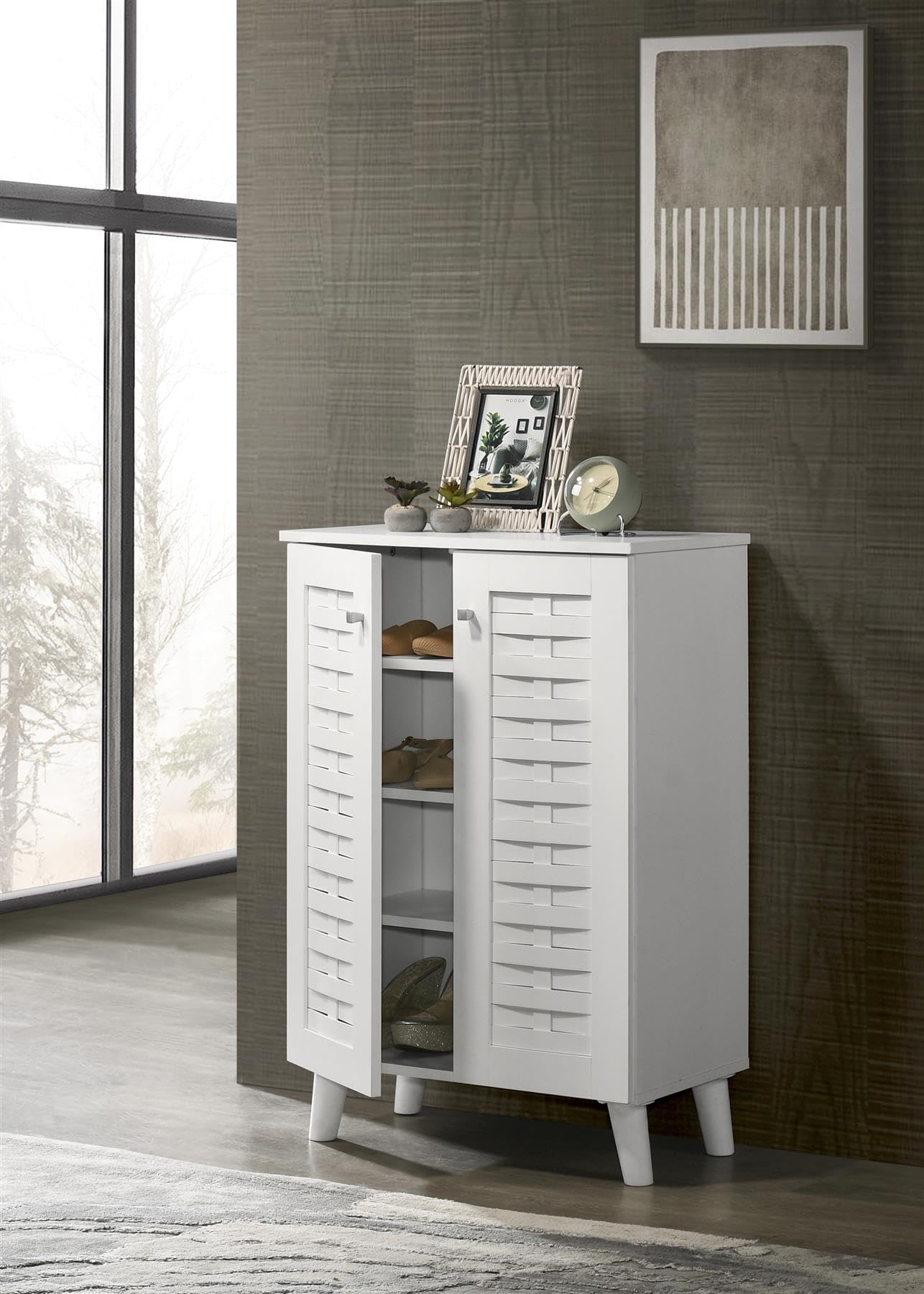 Timber Art Design Modern Shoe Cabinet - 2 Doors - White - Footwear Stand Rack Unit Cupboard
