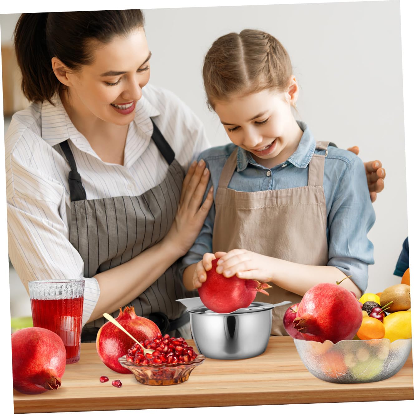 TOYANDONA Set Pelapatate Melograno in Acciaio Inox 304 Ciotola e Martello in Legno, Sgranatrice Manuale per Frutta Facile da Usare, Utensile Cucina per Rimozione Semi Melograno Domestico
