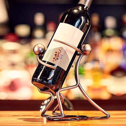 Miniatura 3 de Estante de vino de mesa, soporte para botella de vino, estatuilla de encimera, color plateado metálico, regalos únicos y accesorios para los amantes