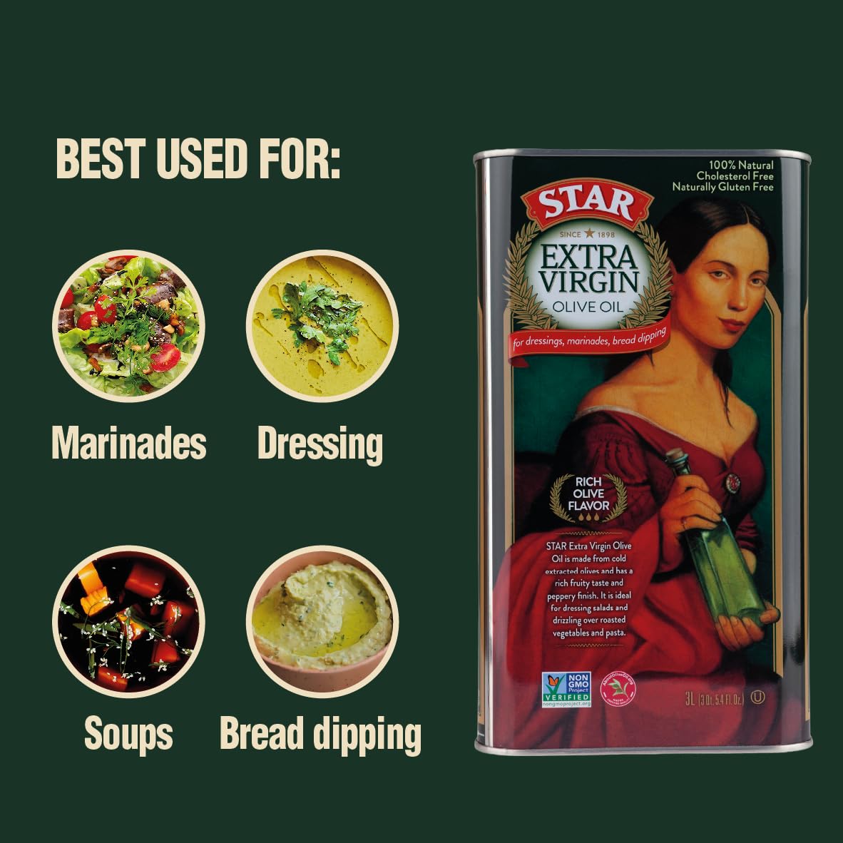 STAR | Extra Virgin Olive Oil | 101 Oz (3 L) Tin | Rich Olive Flavor | Ideal for Family Cooking and Daily Use