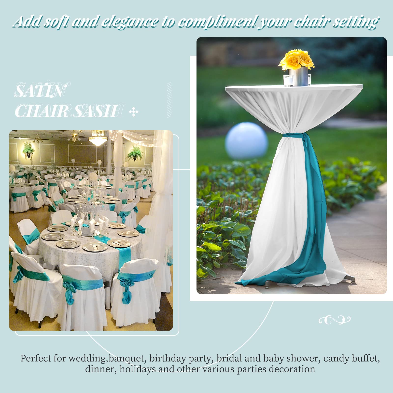 Satin-Stuhlschärpen für Hochzeitsempfang, universelle Dekoration, Stuhlbezug, Rückenbindung, waschbar, wiederverwendbar, Stuhlbänder für Hochzeiten, Veranstaltungen, Bankette, 72 Stück (17,8 x 274,3