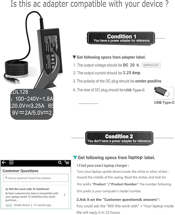 65W USB C Laptop Charger Compatible with Lenovo ThinkPad T14 T15 X1 X13 E14 E15 T480s T490 E480 Yoga 9i 7i C930 C940720 Chromebook C330 S330 100e 300e 500e Type C Fast Power Supply AC Adapter
