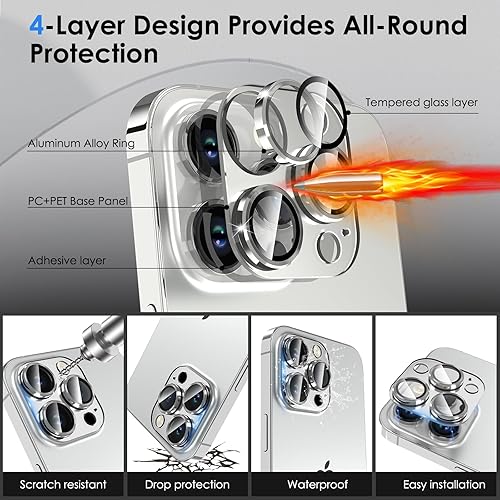 Miniatura 2 de Protector de lente de cámara para iPhone 14 Pro y iPhone 14 Pro Max, protector de lente de vidrio templado HD con anillo de metal 3D y panel pulido