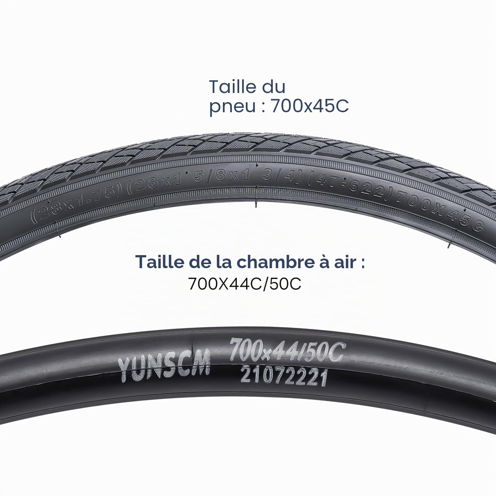 2-PCS 700C Vélo pneus 700x45C 28x1.75 (47-622) and 700C Vélo Chambre à air with Compatible with 700x43C 700x45C 28x1.75 700x46C Vélo Bike pneus and Chambre à air (Y-1130)