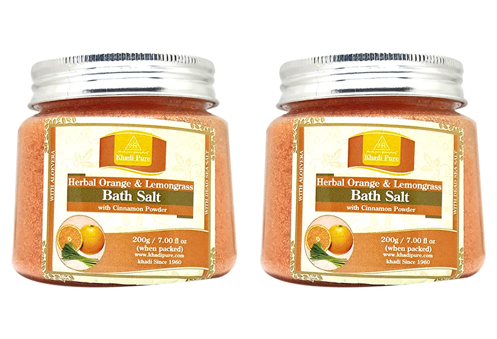 Khadi Pure Herbal Orange & Lemongrass Bath Salt with Cinnamon Powder, 200 g (Pack of 2)-image-28