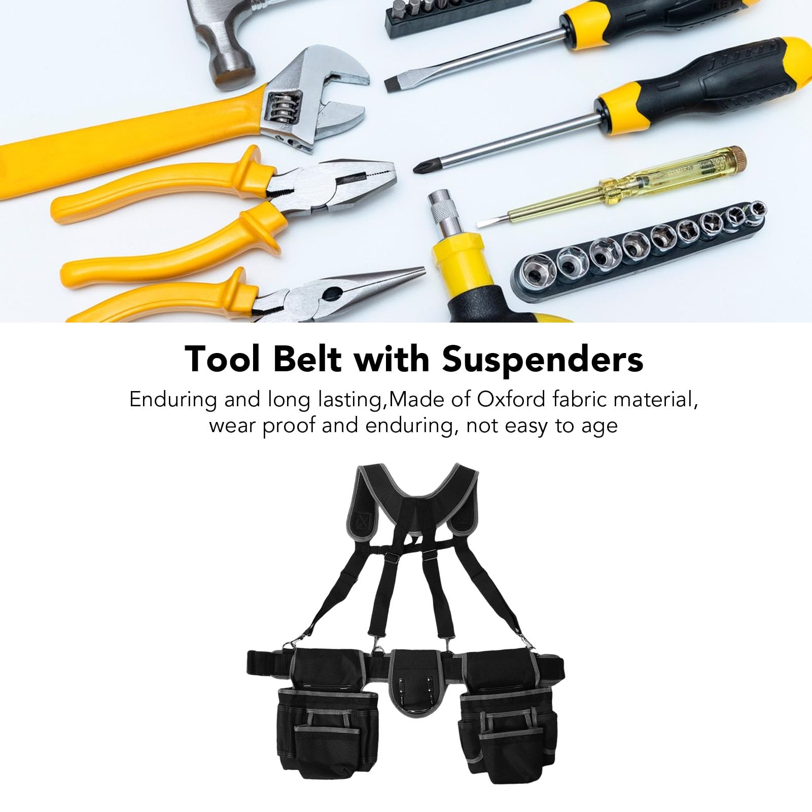 Jiawu Cintura per Attrezzi con Bretelle, Organizer per Cintura per Attrezzi Regolabile in Tessuto Oxford, per Resistente con Tasche Multifunzionali, Comode Bretelle per Carpenteria Edile