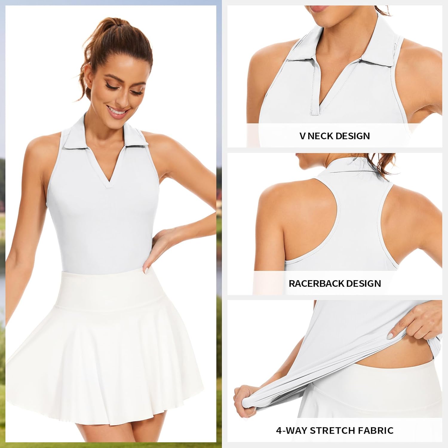 Soneven Women's Sleeveless Golf Shirts Ribbed Golf Tanks Tops UPF50+ Athletic Racerback Polo Shirts Tennis Tops - Image 4