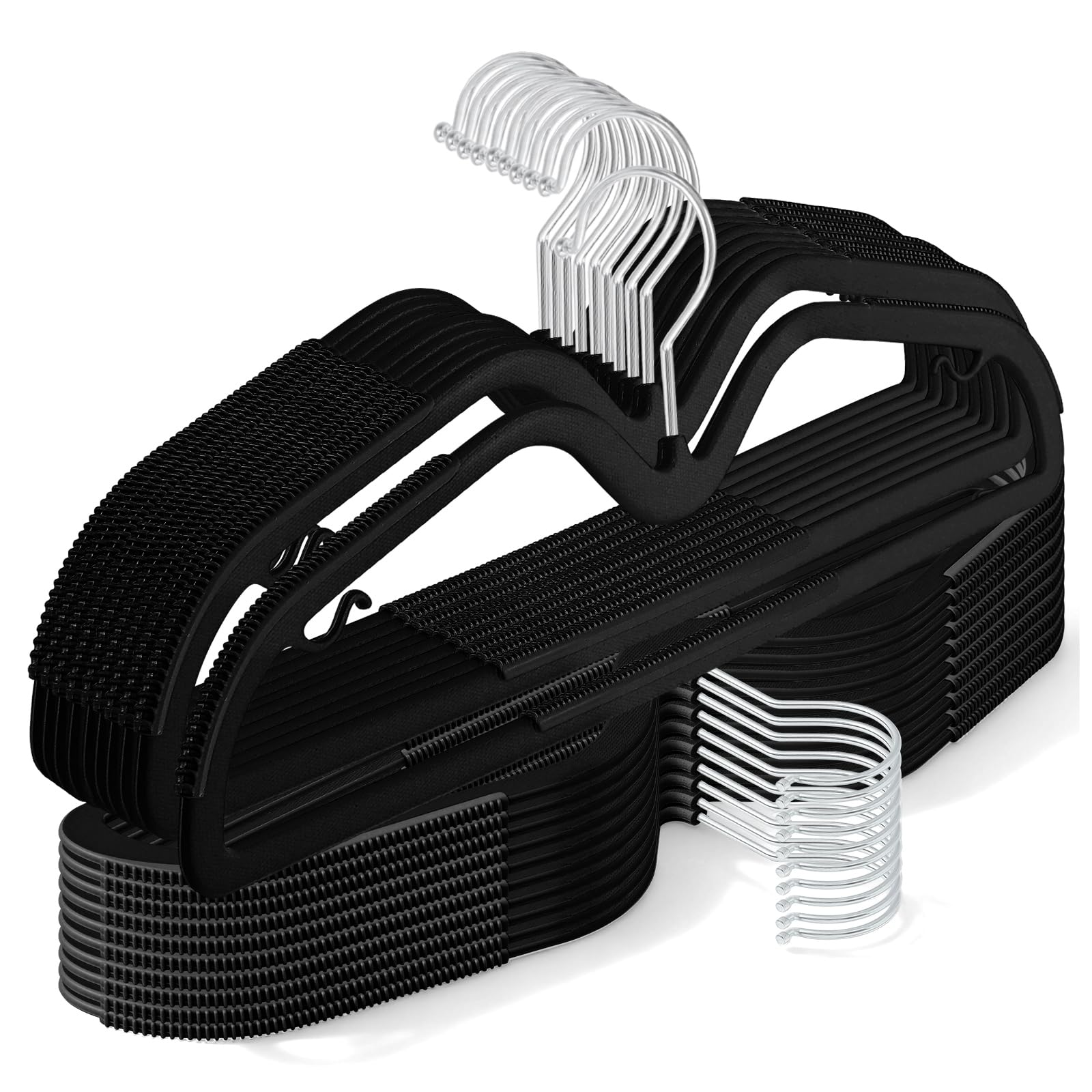 LemonRoad 50 Pcs Upgraded Plastic Short Neck Hangers, Anti-Slip Space Saving Hangers with 360 Swivel Hooks for Clothes, Smooth, Not Velvet (Black)