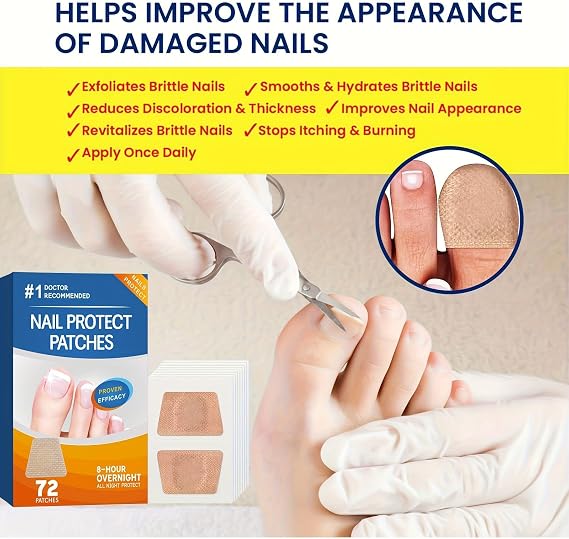 Nail Fungus Treatment Patches 72 Pcs Extra Strength for Toenail & Fingernail Fungal Infections Anti Fungal Nail Repair for Damaged, Discolored or Thick Nails