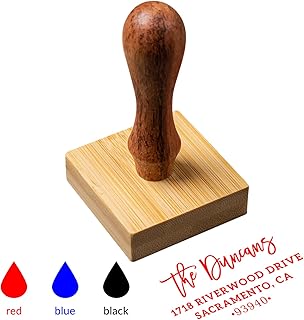 Personalized Wooden Address Stamp – Custom Return Address Stamp with 12 Template Styles – Classic Wood Handle Rubber Stamp with Red, Blue or Black Ink – Custom Name & Address Stamp by KINGNOW