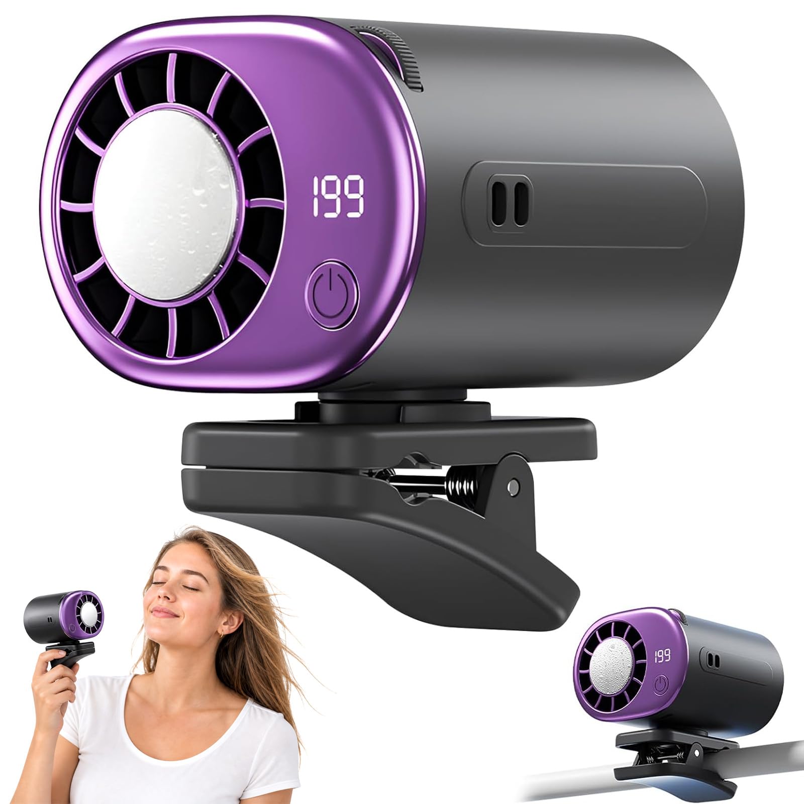 Aire acondicionado de coche con pantalla LED Yizemay y ventilador portátil con clip ajustable