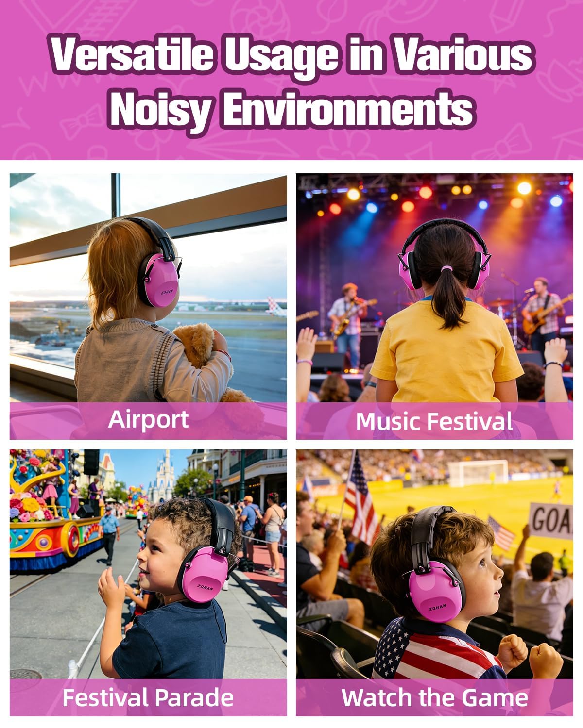 Kids Noise Canceling Headphones - Pink -6 Kids Noise Canceling Headphones - Pink -6