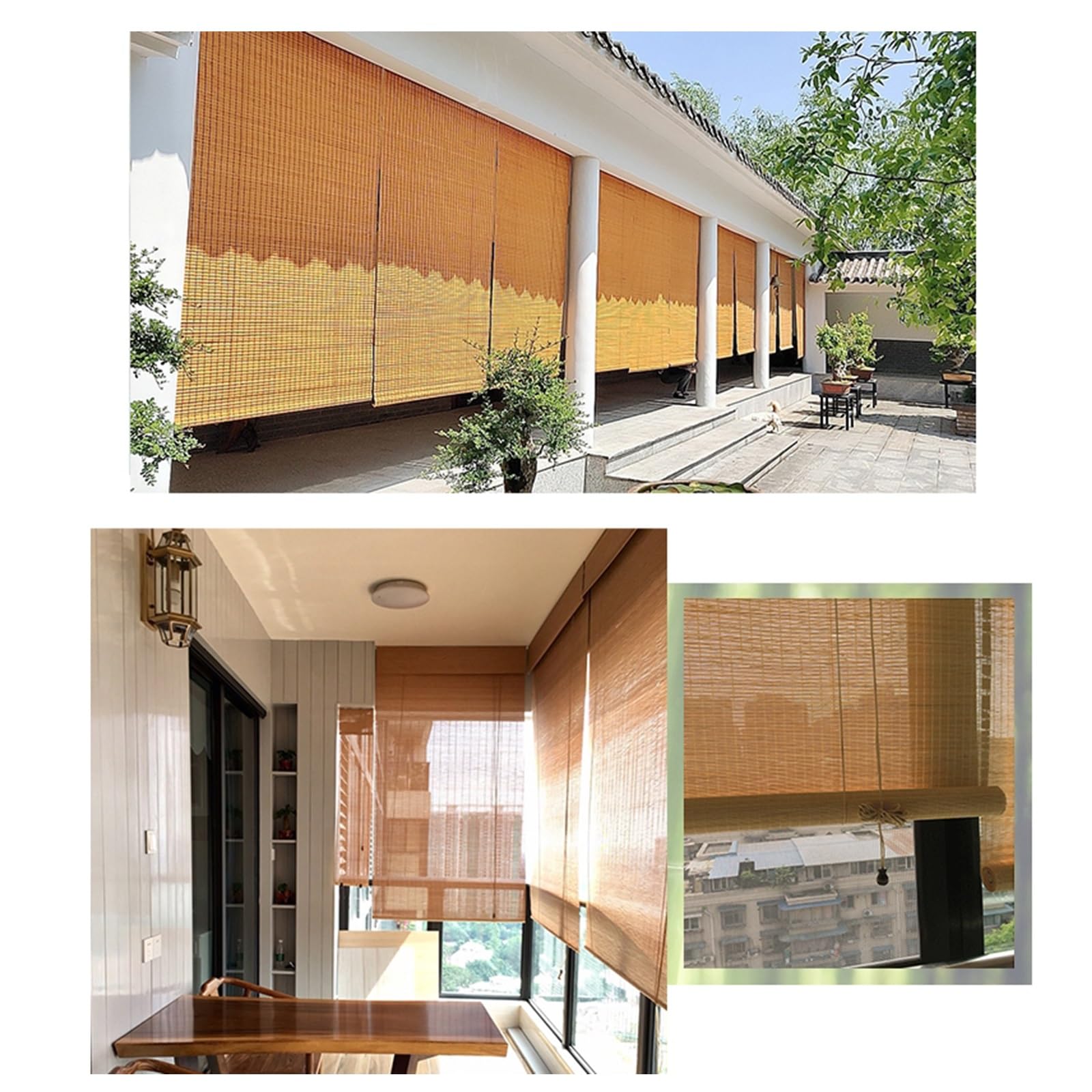 NatüRliche Bambus-Rollo Raffrollo，Bambus Raffrollo,Natur Holzrollos,Sonnenschutz Und Sichtschutz Rollo，Verdunkelungsrollos,90% Blickdicht Raffrollo Aus Bambus (Size : W135xH250cm/W53.14xH98.42in)