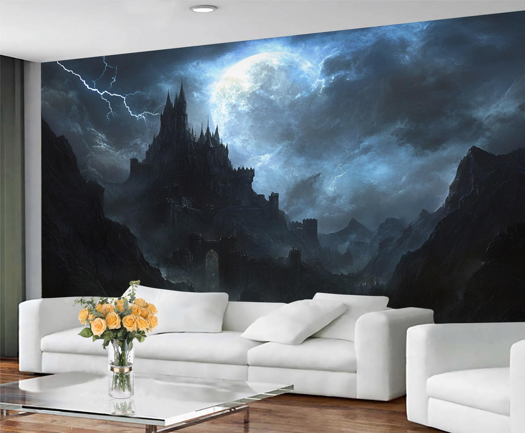 GIVLWF Gothic Wallpaper & Mural, Castle Wallpaper for Living Room, Dark Black Wall Paper for Bedroom, Murals & Room Decor - Non Self Adhesive
