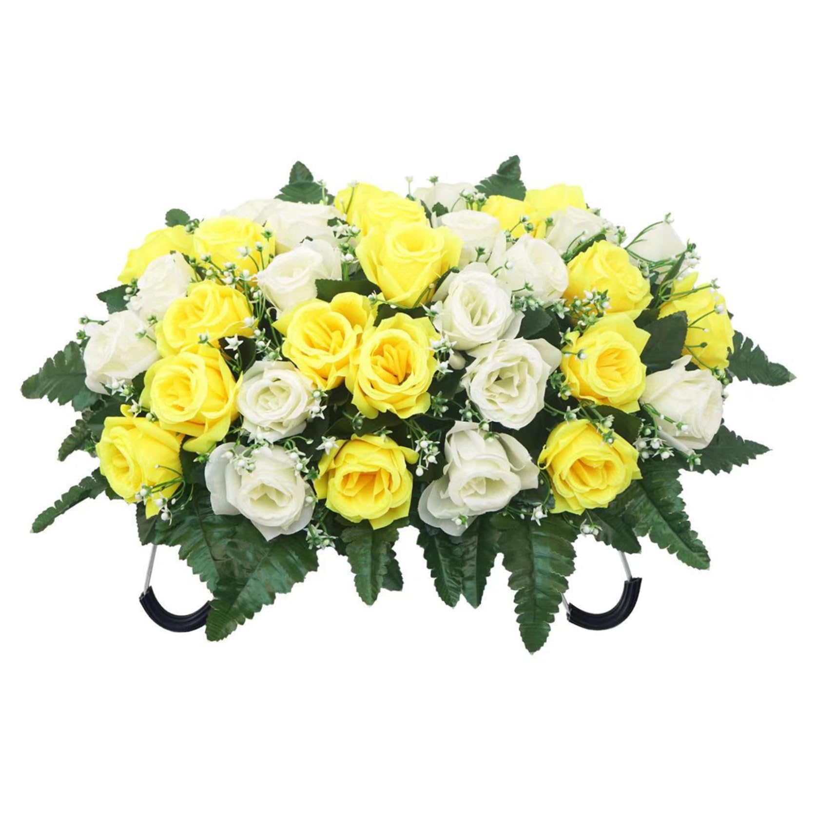 Comebachome Headstone Flower Saddle, Artificial Headstone Flowers with 34 Realistic Roses for Grave Decor, Adjustable & Long-Lasting Memorial Floral Arrangement, Summer Use