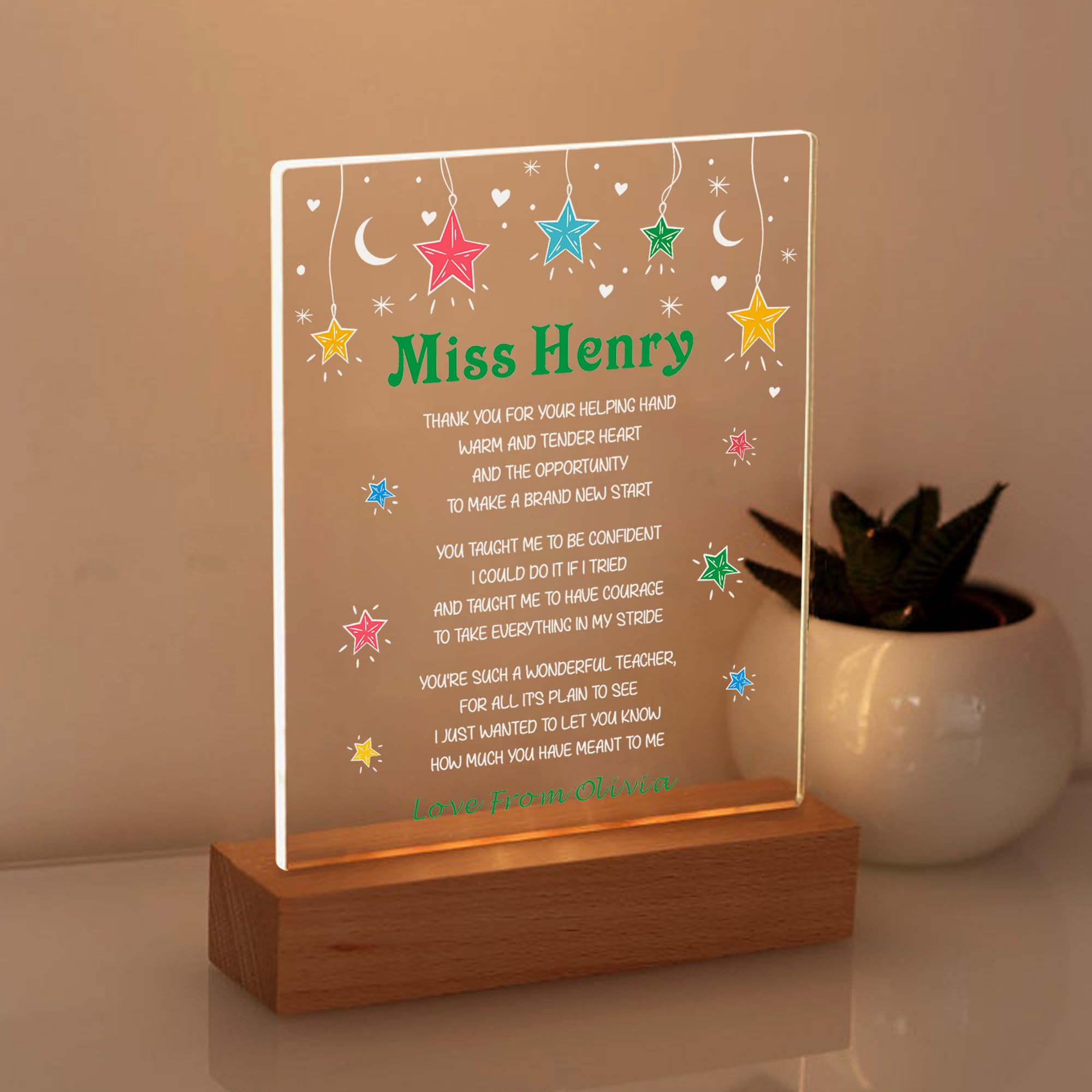 Thank You Cards Led Persoanlised Teacher Gifts for Women Men Thank You Teacher Gifts Light Up Acrylic Plaque Card Gift for Best Teachers Gift for Nursery End of Term Gifts (Design 3)