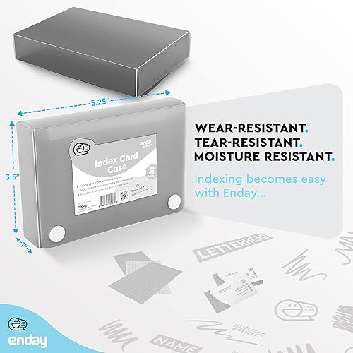 Miniatura 5 de Enday Portatarjetas de índice gris, funda organizadora de tarjetas flash de 3 x 5, caja de archivos con 5 divisores, caja de tarjetas con capacidad