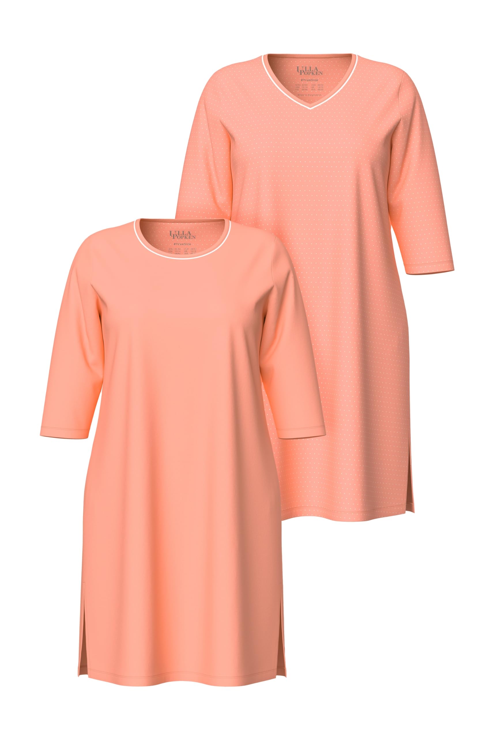 Ulla Popken Damen große Größen Übergrößen Plus Size Bigshirts, 2er-Pack, Rundhals/V-Ausschnitt, 3/4-Arm 822771