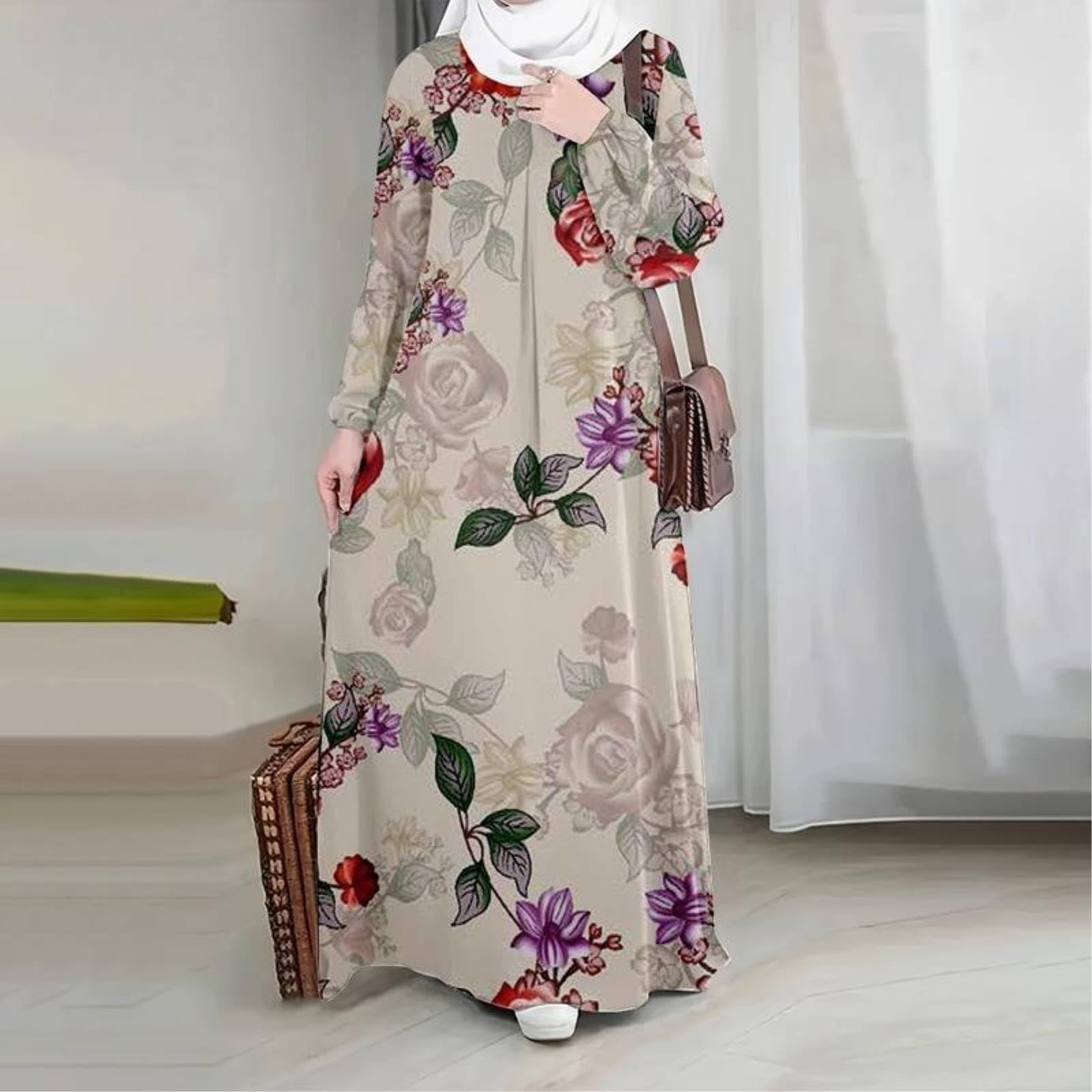 ANTTK - Maxi abito da donna con stampa 3D, ampio, maniche a 3/4
