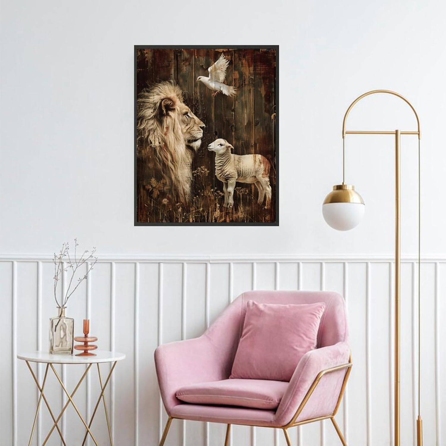 OKSGYTA Lion Lamb Paint by Numbers Kit for Adults, Vintage Animal Paint by Number on Canvas, Digital Oil Painting Kits Suitable for Home Wall Decoration Gift 20"x16"